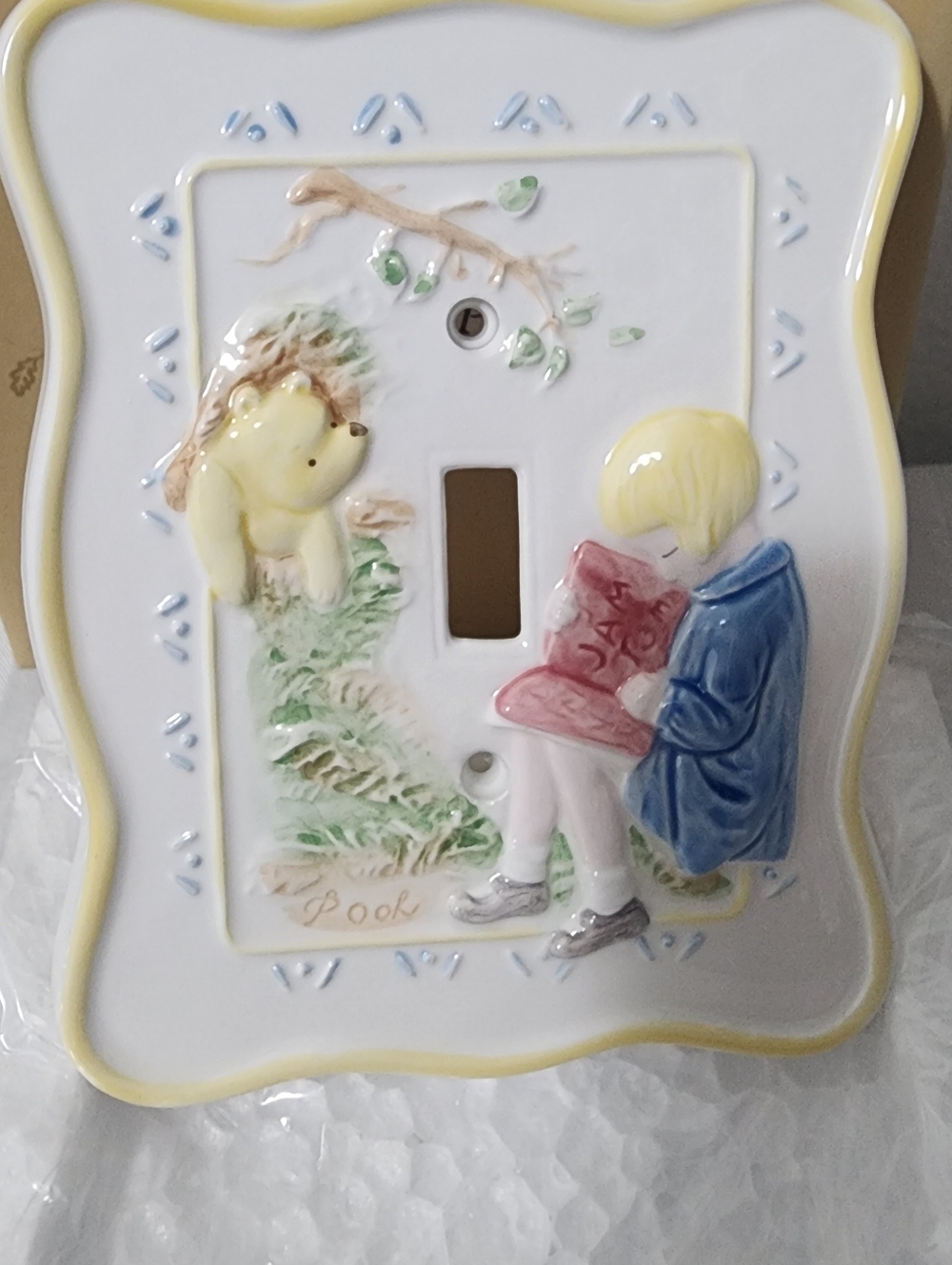 Classic Winnie-the-Pooh Ceramic Switch Plate - Yellow Accents - Picture 3 of 6